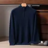Suéter 100% caxemira pura para homens, gola alta parcial, zíper parcial, agasalho quente para outono e inverno, nova jaqueta de tricô casual