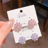 Pendientes de flor de cristal de circonita rosa y púrpura con diseño avanzado 2024, nuevos y elegantes pendientes de plata con broche de celebridad de Internet.