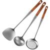 Espátula de Acero Inoxidable 304 para Cocinar, Cuchara para Sopa Doméstica, Espumadera, Cuchara para Freír con Mango Largo de Palo de Rosa, Espumadera