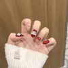 Uñas Portátiles Hechas a Mano Estilo Danza del León de Año Nuevo, Parches de Uñas Falsas Cortas Estilo Ins, Parches para Uñas Puros Hechos a Mano