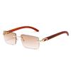 Gafas de Sol Cuadradas Sin Marco con Borde Cortado tipo Cuerno Europeas y Americanas de Moda para Hombres Gafas de Sol Personalizadas con Grano de Madera para Mujeres