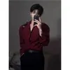 Camisa de Color Borgoña Estilo Abstinencia Delgada de Gama Alta para Hombre de Manga Larga Primavera y Otoño de Seda de Hielo Suelta con Caída Camisa Chaqueta