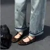 Zapatos planos de ante con estampado de leopardo y punta fina para mujer, nuevos zapatos planos retro de punta redonda con una sola tira, tipo ballet Mary Jane, 2026