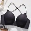 Lingerie sexy e sedutora com estampa de leopardo para mulheres com pouco busto, com efeito push-up, sem aro, design com costas cruzadas, sutiã ajustável que realça o busto