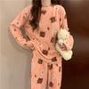Pijama de Vellón Coral para Mujer Invierno Grueso Ropa Exterior Lindo Franela Ropa para el Hogar Traje Cárdigan Largo Holgado a la Moda