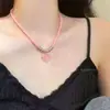 Collar de cuentas de colores dopamina de verano, gargantilla dulce de nicho, gargantilla de cadena para clavícula con lazo elegante