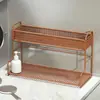 Bandeja organizadora de bancada de banheiro, prateleira de armazenamento para toucador de banheiro, porta-objetos com frente espelhada, organizador de canto para cosméticos e produtos de skincare