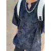 Camisa de Verano para Hombre con Diseño de Nicho Vintage Americano Tie-Dye Cuello en V Manga Corta Manga Media Cleanfit para Pareja