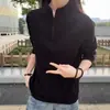 Sudadera gris oscuro con cuello medio-alto capa base, camiseta de forro polar para hombre de media manga con cremallera y mangas raglán, cálida para otoño e invierno