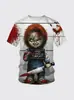 Nueva Moda Hombre Halloween Calle Divertido Horror Chagi Impresión Digital 3D Cuello Redondo Manga Corta Transfronterizo