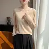 Nueva Camiseta de Manga Larga con Cuello en V para Mujer, Top Delgado, Sencillo y Versátil, Color Sólido, Holgado, Camiseta Básica de Punto Sencilla