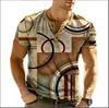 2026 Verão Transfronteiriço Novo Camiseta Masculina com Estampa Digital 3D de Sete Botões Moda Tendência Retrô