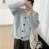 Casaco suéter macio e aconchegante para mulheres, para usar no outono, estilo coreano, toque de alta qualidade, tricô floral, cardigã solto e casual