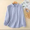 ¡100% algodón! Camisa de mujer de gasa de algodón de doble capa, raya vertical, hilo teñido, corte holgado, cuello puntiagudo elegante, manga larga