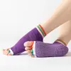Calcetines de Yoga Abiertos de Cinco Dedos para Principiantes para Mujer Verano Delgados de Algodón Puro Caña Media Silicona Antideslizante Calcetines de Yoga para Correr Dedos Separados