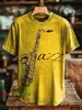 Camiseta Masculina com Gola Redonda e Manga Curta, Estampa Digital 3D Personalizável com Padrão Jazz Transfronteiriço, disponível para atacado a partir de uma peça
