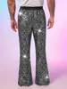 Pantalones Casuales de Leopardo para Hombre de Estilo Europeo y Americano de Moda, Pantalones de Pierna Ancha con Estampado Dorado de Lentejuelas, Ropa para Hombre Estilo Hip-Hop Callejero para Discoteca