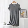 Nuevo vestido de modal de verano para mujer, cuello redondo, manga corta, camisón, corte ajustado, color liso, vestido base casual