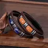 Pulseira de Couro Multicamadas Cruz Amazônica Popular Retro Joia Masculina Pulseira de Pedra Olho de Tigre Fivela Magnética de Aço Inoxidável