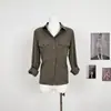 Camisa de manga larga con cuello, estilo ropa de trabajo, color verde militar vintage, mezcla de lyocell, corte relajado, otoño, ajuste slim