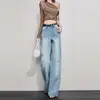 Jeans Wide-leg Strass Cor Clara para Bebê Feminino 2026 Nova Coleção Primavera Cedo Estilo Amplo Solto Valoriza o Corpo Rasgado Comprimento Total