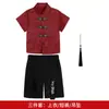 Nuevo Conjunto de Verano para Niños Estilo Nuevo Chino Hanfu con Camisa de Manga Corta Abotonada y Pantalones Cortos, Atuendo Casual de Estilo Nacional para Niños