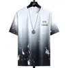 Camiseta Masculina de Manga Curta Marca Fashionável Seda de Gelo ins2024 Verão Estilo Coreano Fashionável Camiseta de Meia-manga Degradê Roupas Casuais