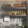 Estante de Almacenamiento para Condimentos, Organizador de Cocina sin Taladro, Estante de Almacenamiento Multicapa Montado en Pared para Especias y Condimentos
