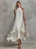 Vestido de playa blanco sin mangas con volantes de longitud media, moda casual elegante vintage europea y americana transfronteriza para mujer