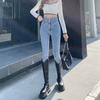 Jeans Skinny Feminino de Cintura Alta com Botões em Três Fileiras Outono e Inverno com Forro de Lã Novo Slim-fit Emagrecedor Lápis Apertado