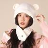 Chapéu Fofo de Urso Vermelho Angorá Feminino Estilo Coreano I Quente Proteção de Orelha Chapéu Outono e Inverno Tricotado Touca Envolvente para Cabeça Grande