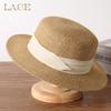Red de moda con sombrero de paja de cinta para mujer, verano, vacaciones junto al mar, plano, a lo largo del sombrero, cóncavo, sombrero para el sol, venta al por mayor