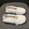 Otoño Invierno 2026 Nuevo Estilo Popular de Celebridad de Internet Zapatos de Piel Sintética con Perlas para Mujer Mocasines Cálidos con Forro de Terciopelo Botas de Nieve Zapatos de Algodón Calientes
