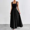 Exclusivamente para Ventas Transfronterizas, Nuevo Estilo Vestido Elegante de Tirantes Cuadrados para Mujer, Elegante Vestido Largo con Dobladillo Fluido