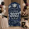 Fondo de Tela para Arco de Graduación 2027 Azul Marino Estampado Plateado Tela de Fondo para Arco de Graduación Generación 2027