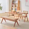Banco de Rattan Nórdico Madeira Maciça Estilo Minimalista Banco para Trocar Sapatos Rattan Camada Dupla Rattan Banco Longo K Banqueta Individual Duplo Triplo