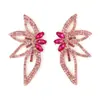 Nuevos pendientes exagerados de lujo ligero transfronterizos europeos y americanos, pendientes de aleación con flor de diamante completo, personalidad de moda, pendientes de moda para fotografía callejera