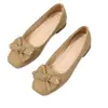 Zapatos Planos Versátiles para Mujer Otoño 2025 Nuevos Punta Cuadrada Baja Tacón Grueso Antideslizantes con Lazo Zapatos de Vestir para Primavera y Otoño
