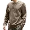 Camiseta de manga comprida estilo retrô americano Glanlu, nova coleção de outono masculina, camisa de gola Henley com corte solto, camada base de workwear masculino