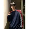 Sudadera sin capucha de bloques de color a rayas para hombre estilo americano, camiseta base de peso pesado para otoño, camiseta de manga larga de corte limpio