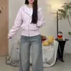 Nova Jaqueta Moletom com Capuz Feminina para Primavera e Outono com Apliques de Strass, Cardigan com Zíper, Moletom Curto para Mulheres Baixinhas