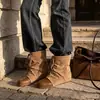 Nuevas botas de plataforma de pierna ancha con cordones estilo francés para otoño e invierno, botines de moda versátiles de suela plana para mujer