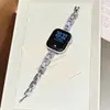 Pulseira de metal com corrente em forma de H com strass e lantejoulas, adequada para Apple Watch S11 S12, Huawei Fit5, Xiaomi Redmi