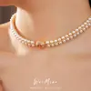 Collar de Perlas en Forma de Rombo con Incrustaciones de Circonita, Chapado en Oro Real, Cadena para Clavícula de Lujo Ligero de Nicho, Set de Joyería Exquisito y Elegante