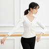 Ropa de práctica de ballet de danza moderna para mujer, camiseta de algodón con nudo plisado en el pecho y cuello en V grande, top de yoga