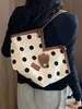 Bolso de mano casual de gran capacidad para mujer, nuevo bolso de hombro de lunares moda 2026, bolso tote versátil con bloques de color para el día a día