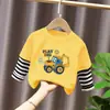 Camiseta Manga Longa Falsa Duas Peças para Meninos Algodão Puro Bonita Estilo Coreano Infantil Solta Novidades 2026 Crianças de Tamanho Médio a Grande Outono Top