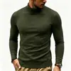 Camiseta de manga larga cálida de cuello alto de color liso ajustada con forro polar para hombre, otoño e invierno, comercio exterior, camiseta base de moda para hombre