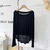 Algodón Tencel Parte Delantera Corta Parte Trasera Larga Mangas de Murciélago Manga Larga Holgada Camiseta Corta de Verano Delgada Suave Traje Deportivo para Yoga y Baile