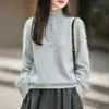 Nuevo Suéter de Punto con Cuello Alto Medio Abierto de Lana Cachemir Otoño/Invierno 2026 Manga Larga Hilo Floral Suéter de Lana Cepillada Top para Mujer